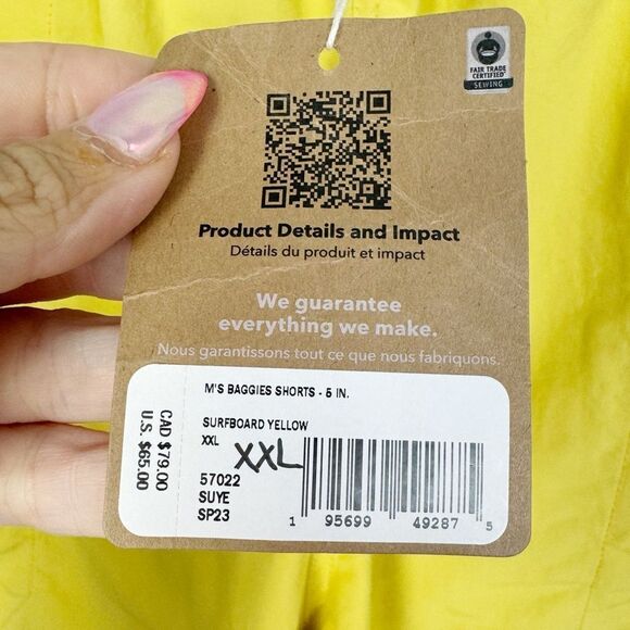 PATAGONIA | NEW Baggies 5” Inseam Shorts in Surfboard Yellow Men’s Size XX-Large - Picture 7 of 10